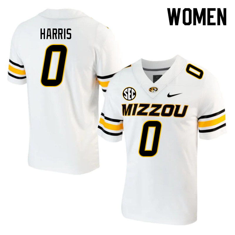Women #0 BJ Harris Missouri Tigers College 2023 Football Stitched Jerseys Sale-White - Click Image to Close